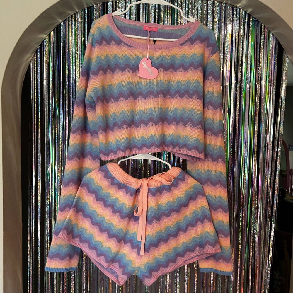 NWT Sugar Thrillz Striped Retro two piece Sweater Set
